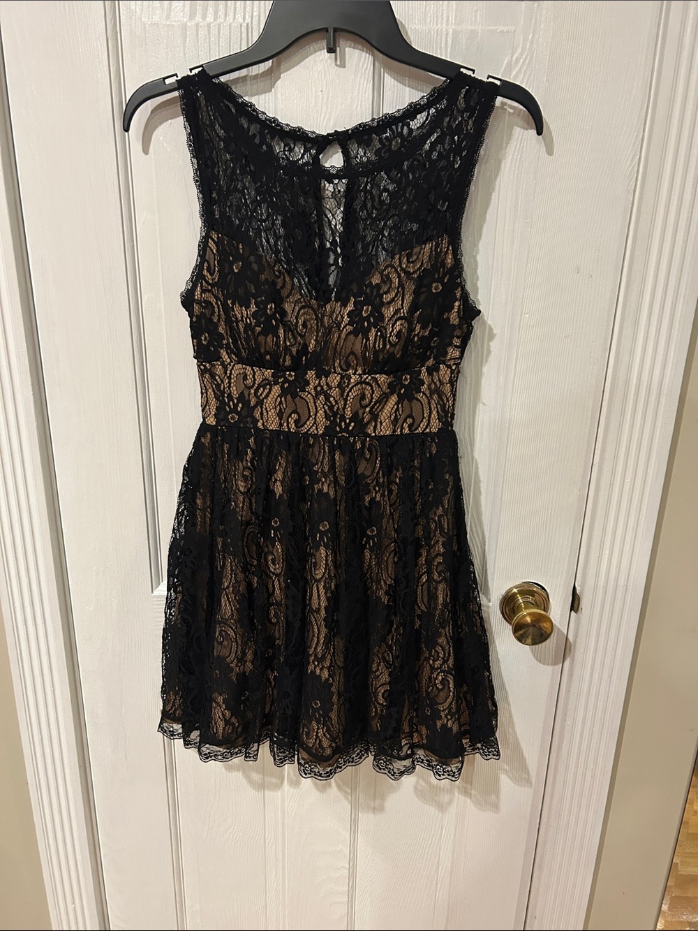 B Darlin Black Lace Overlay Nude Slip Midi Dress